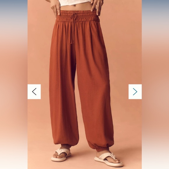 ANTHRO Linen Smocked Balloon Pants - Picture 2 of 7